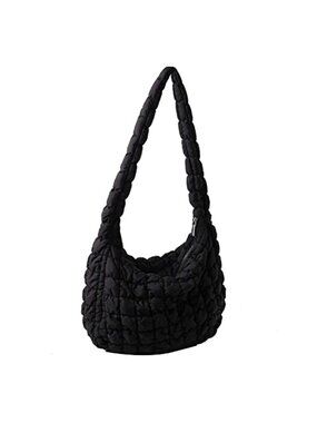 Large Quilted Puffer Tote Bag Nylon Crescent Shoulder Crossbody Women